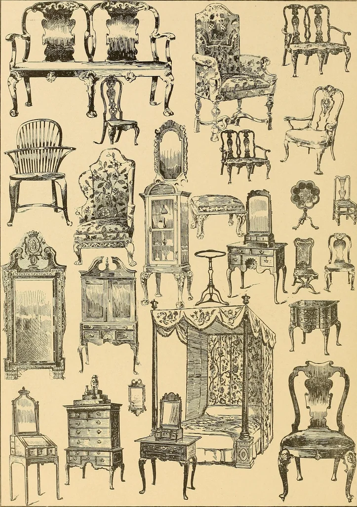 An illustration from Period furnishings; an encyclopedia of historic furniture, decorations and furnishings, 1911, leaf 201