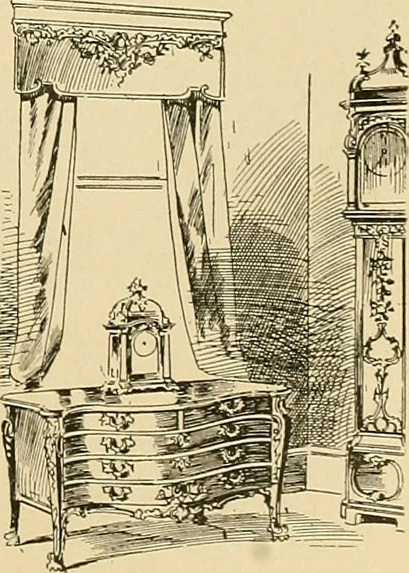 An illustration from Period furnishings; an encyclopedia of historic furniture, decorations and furnishings, 1911, leaf 206