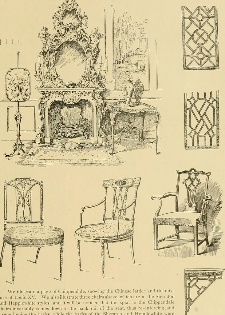 An illustration from Period furnishings; an encyclopedia of historic furniture, decorations and furnishings, 1911, leaf 208