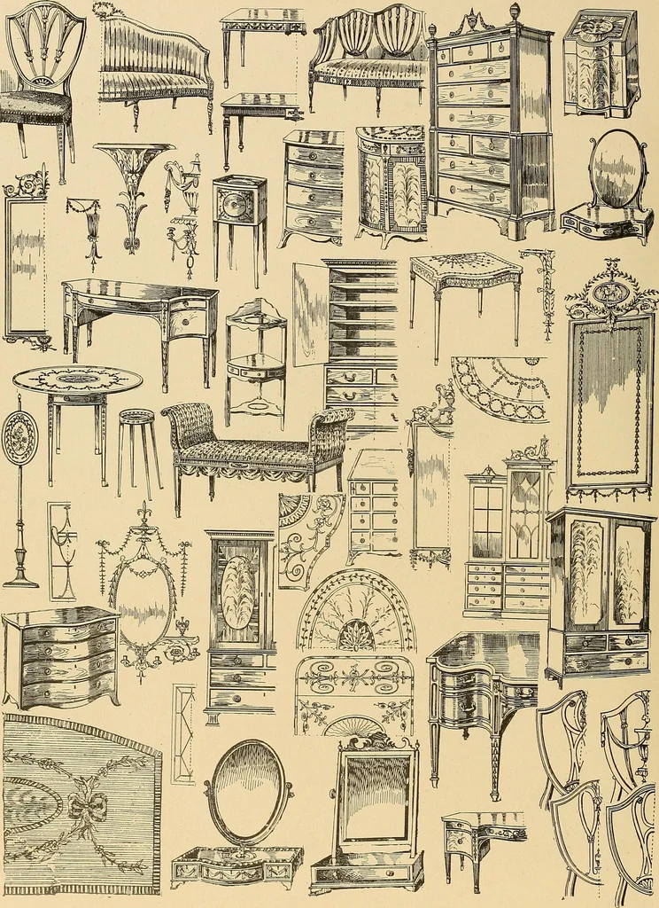 An illustration from Period furnishings; an encyclopedia of historic furniture, decorations and furnishings, 1911, leaf 215