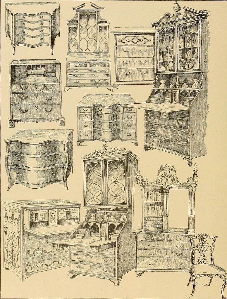 An illustration from Period furnishings; an encyclopedia of historic furniture, decorations and furnishings, 1911, leaf 217