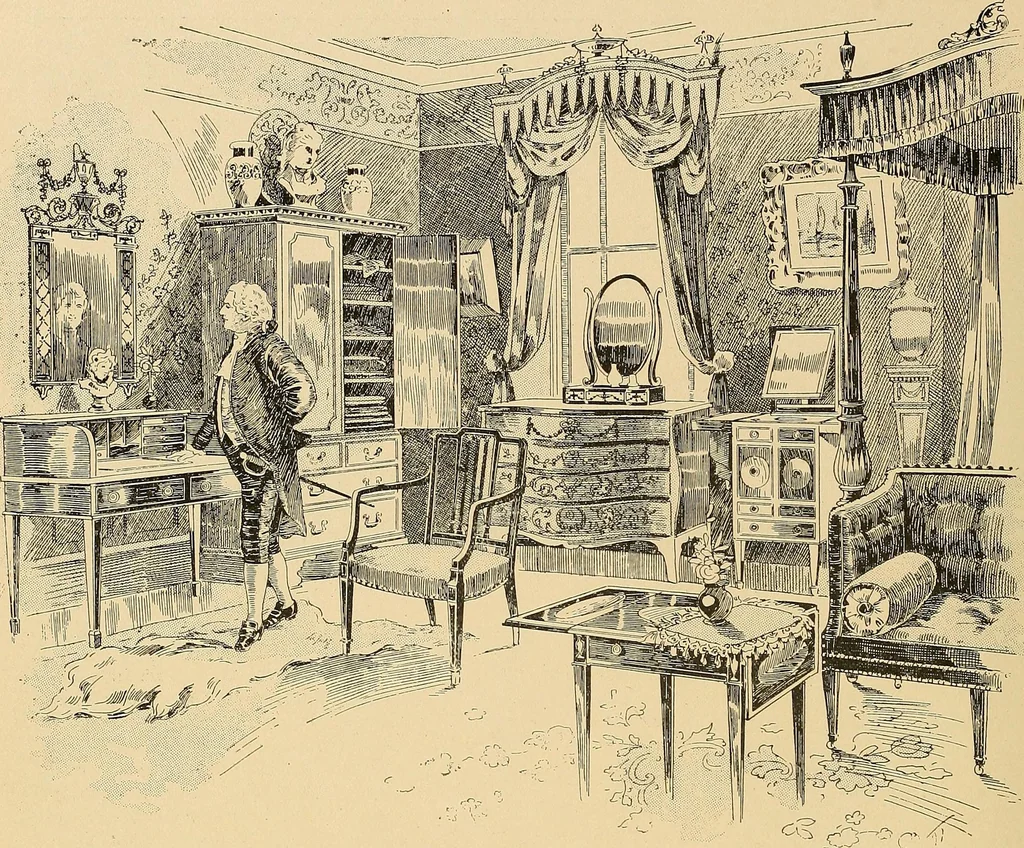 An illustration from Period furnishings; an encyclopedia of historic furniture, decorations and furnishings, 1911, leaf 227