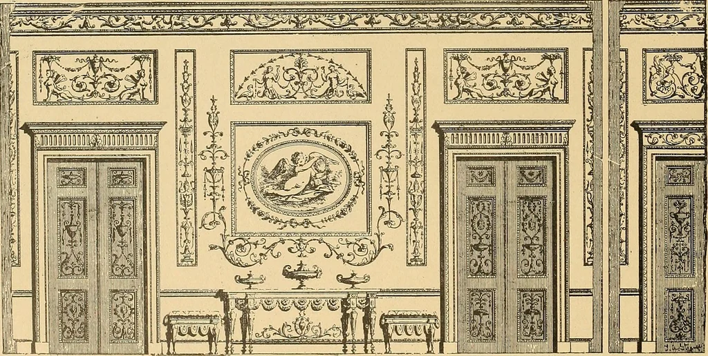 An illustration from Period furnishings; an encyclopedia of historic furniture, decorations and furnishings, 1911, leaf 231