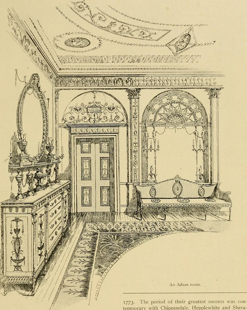 An illustration from Period furnishings; an encyclopedia of historic furniture, decorations and furnishings, 1911, leaf 232