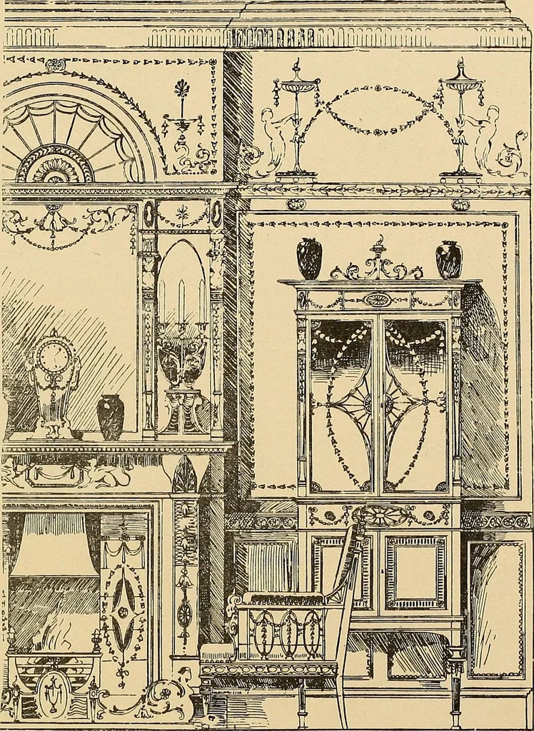 An illustration from Period furnishings; an encyclopedia of historic furniture, decorations and furnishings, 1911, leaf 233