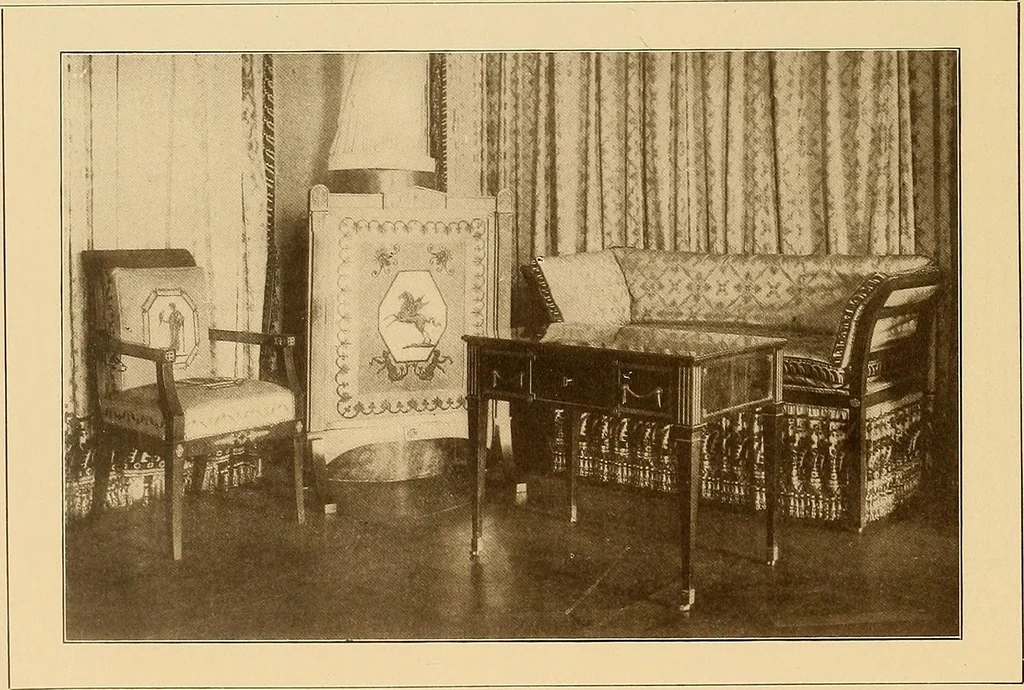 An illustration from Period furnishings; an encyclopedia of historic furniture, decorations and furnishings, 1911, leaf 253