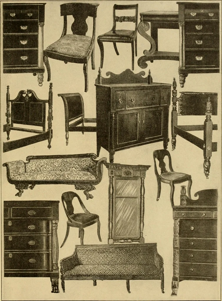 An illustration from Period furnishings; an encyclopedia of historic furniture, decorations and furnishings, 1911, leaf 264