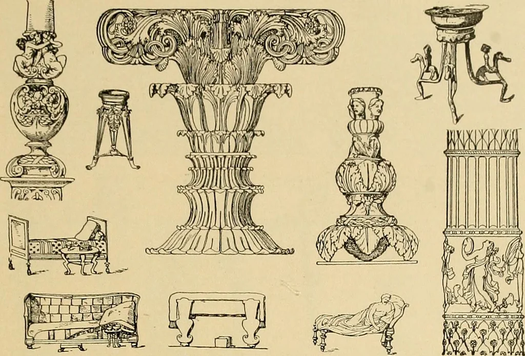 An illustration from Period furnishings; an encyclopedia of historic furniture, decorations and furnishings, 1911, leaf 28