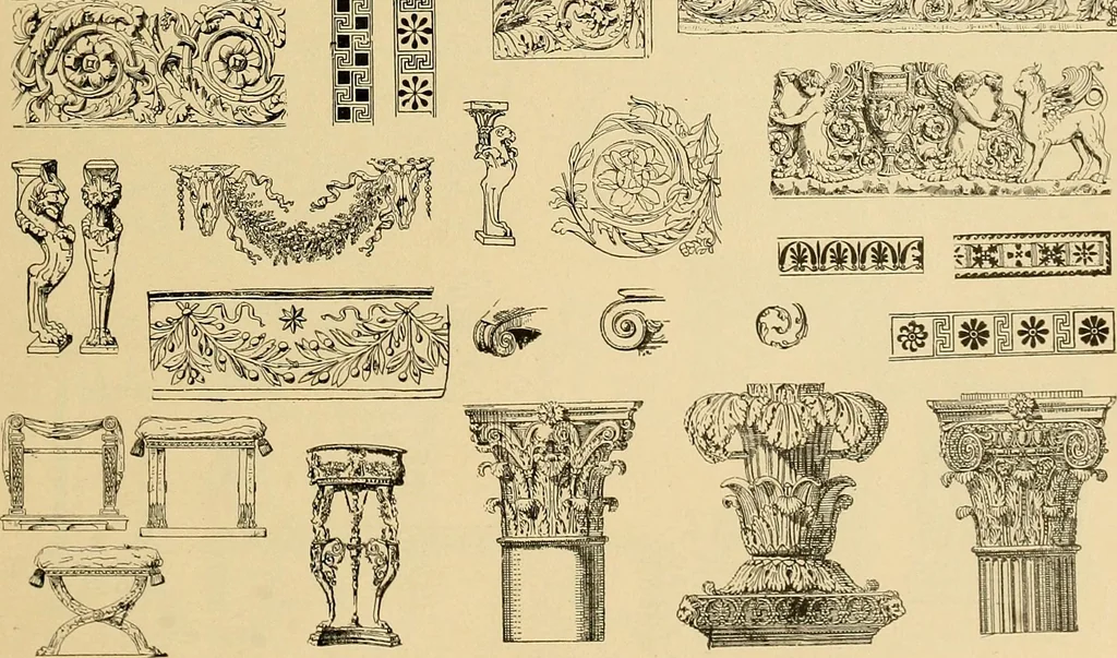 An illustration from Period furnishings; an encyclopedia of historic furniture, decorations and furnishings, 1911, leaf 28