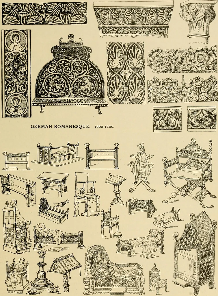 An illustration from Period furnishings; an encyclopedia of historic furniture, decorations and furnishings, 1911, leaf 40