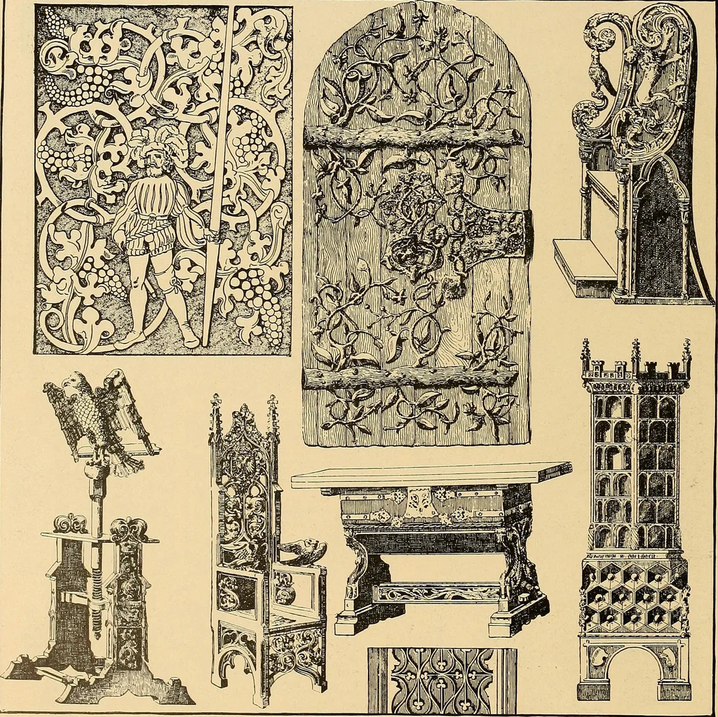 An illustration from Period furnishings; an encyclopedia of historic furniture, decorations and furnishings, 1911, leaf 77