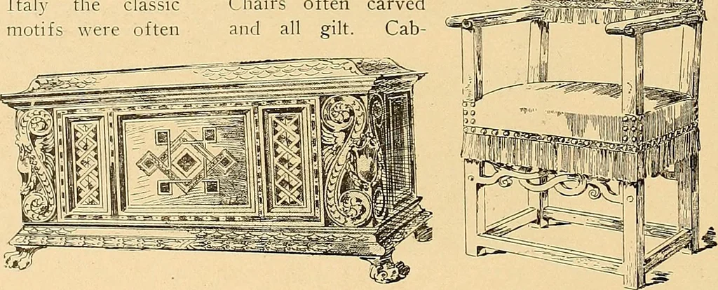 An illustration from Period furnishings; an encyclopedia of historic furniture, decorations and furnishings, 1911, leaf 89