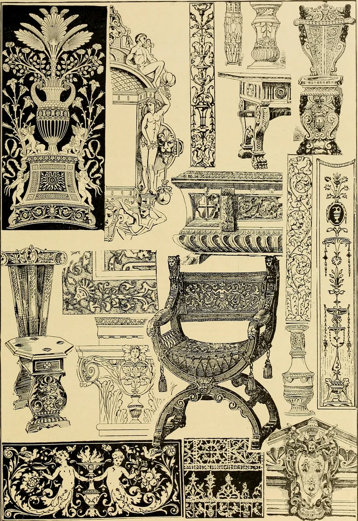 An illustration from Period furnishings; an encyclopedia of historic furniture, decorations and furnishings, 1911, leaf 96