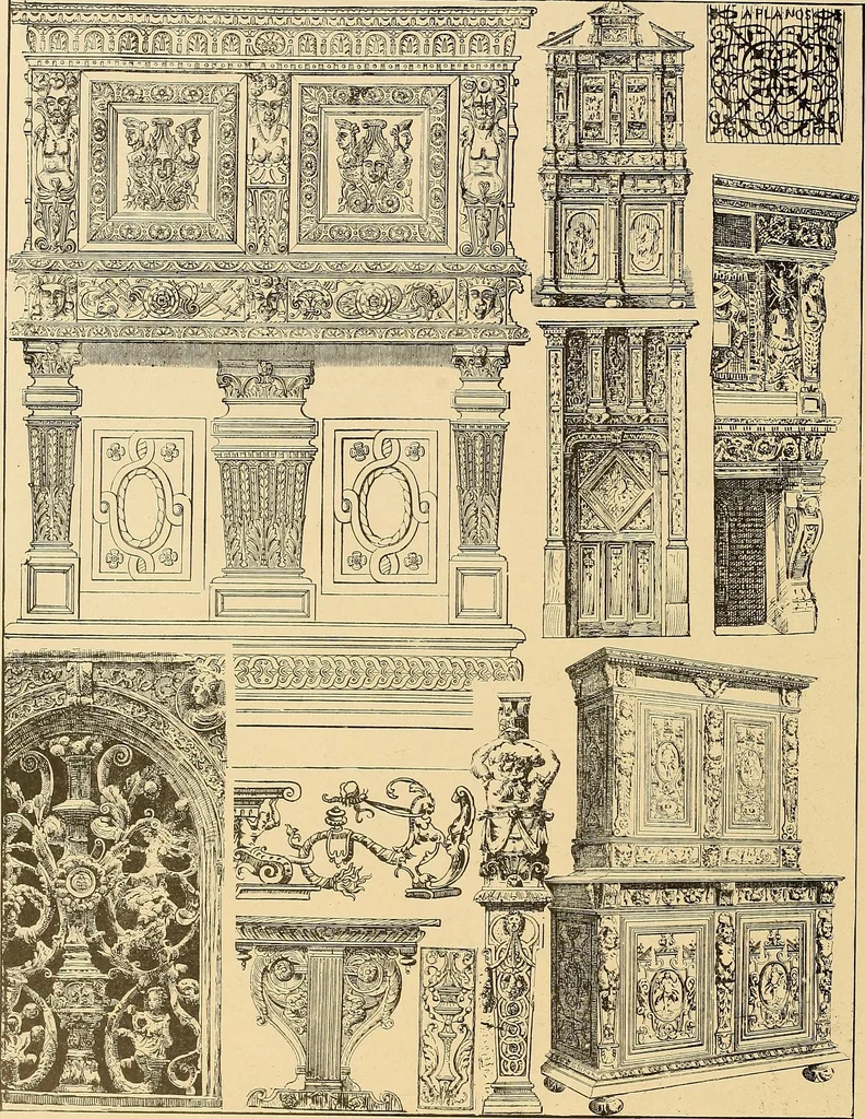 An illustration from Period furnishings; an encyclopedia of historic furniture, decorations and furnishings, 1911, leaf 97