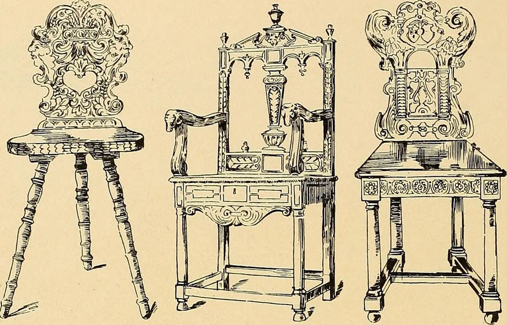 An illustration from Period furnishings; an encyclopedia of historic furniture, decorations and furnishings, 1911, leaf 99