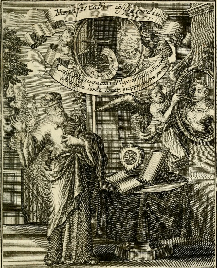 An illustration from Peripateticus nostri temporis, seu, Philosophus discursivus : in biennali cursu, per discursus symbolico-physicos, ad discursum, juxta sanctorum philosophorum exempla, piè curiosum instructus .., 1724, leaf 208