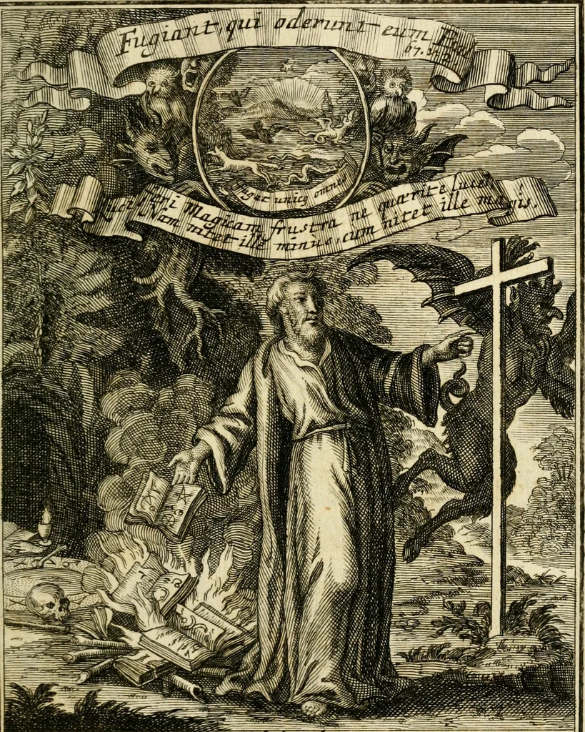 An illustration from Peripateticus nostri temporis, seu, Philosophus discursivus : in biennali cursu, per discursus symbolico-physicos, ad discursum, juxta sanctorum philosophorum exempla, piè curiosum instructus .., 1724, leaf 370