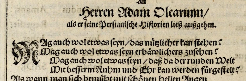 An illustration from Persianischer Rosenthal : in welchem viel lustige Historien scharffsinnige Reden und nützliche Regeln vor 400. Jahren von einem sinnreichen Poeten Schich Saadi in Persischer Sprach beschrieben, 1654, leaf 44