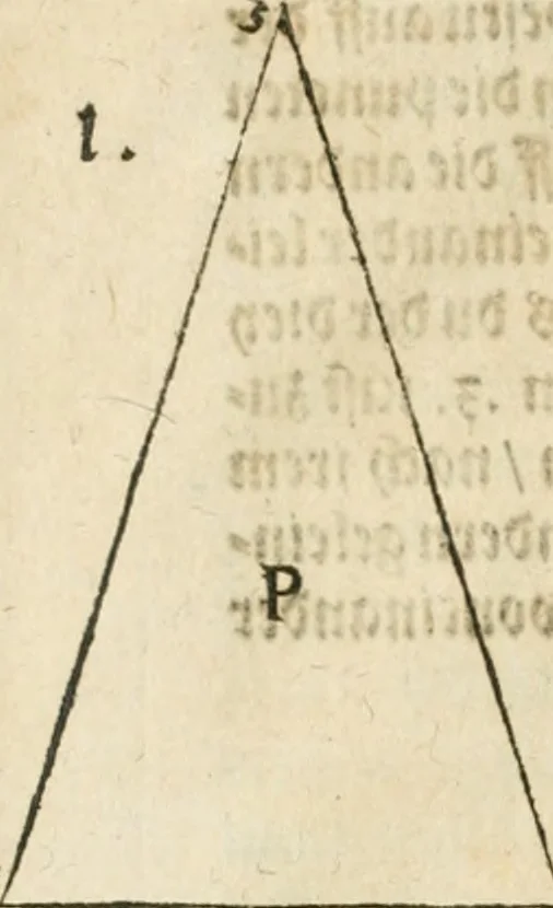 An illustration from Perspectiva; hierinnen auffs kürtzte beschrieben, mit Exempeln eröffnet vnd an Tag gegeben wird, ein newer besonder kurtzer, doch gerechter vnnd sehr leichter Weg, wie allerley Ding, es seyen Corpora, Gebew, oder was möglich zuerdencken vnd in Grund zulegen ist, verruckt oder vnuerruckt, frener in die Perspectyf gebracht werden mag, on einige vergebliche Linie, riss vñ Puncten, [et]c. dergleichen Weg bisshero noch nit bekant gewesen, 1571, leaf 51