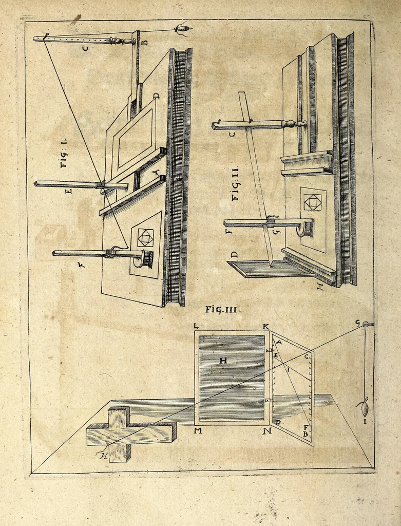An illustration from Perspectiva mechanica, und eigentliche Beschreibung derer vornehmsten Instrumenten, so von denen berühmtesten Opticis zum perspectivischen Reissen bissher erfunden worden ..., 1683, leaf 12