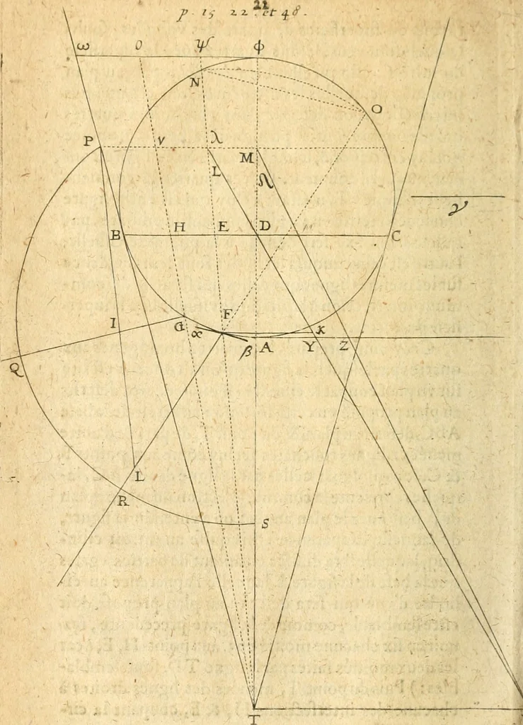 An illustration from Perspective cilindriqve et coniqve; ov, Traicte' des apparences veuës par le moyen des miroirs cilindriques & côniques, soient conuexes ou concaues; ensemble la construction & position des figures obiectées au [sic] mesmes miroirs, afin que leurs apparences soient conformes à la volonté, 1630, leaf 33