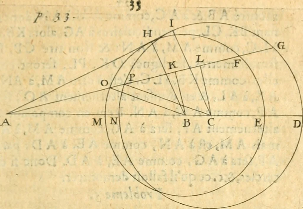 An illustration from Perspective cilindriqve et coniqve; ov, Traicte' des apparences veuës par le moyen des miroirs cilindriques & côniques, soient conuexes ou concaues; ensemble la construction & position des figures obiectées au [sic] mesmes miroirs, afin que leurs apparences soient conformes à la volonté, 1630, leaf 44