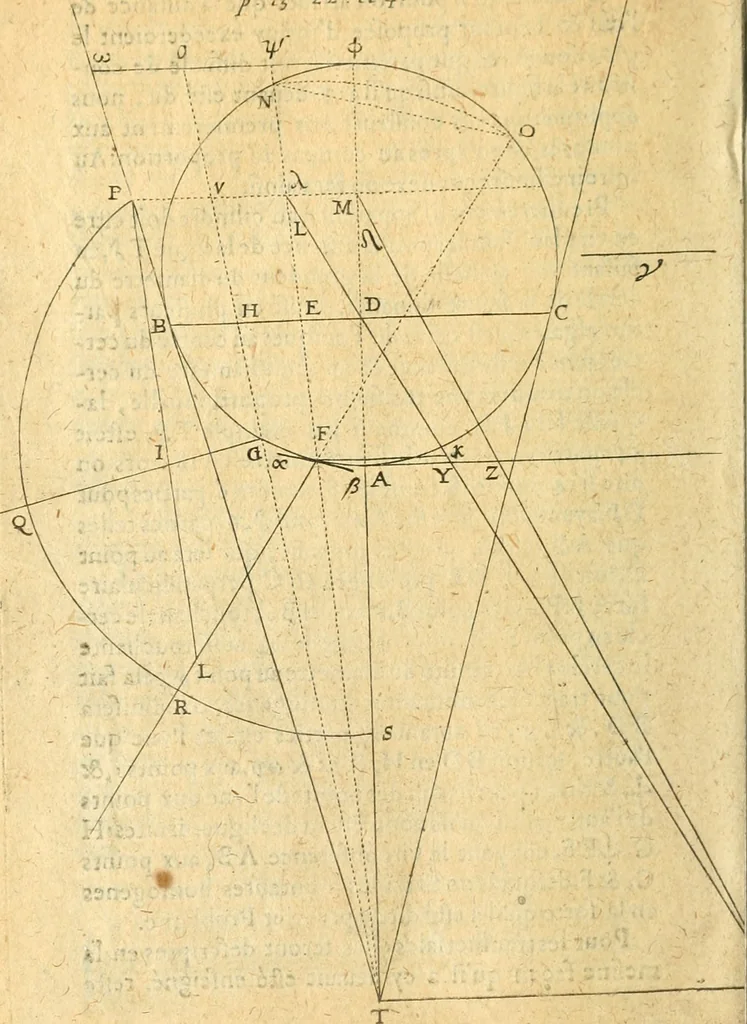 An illustration from Perspective cilindriqve et coniqve; ov, Traicte' des apparences veuës par le moyen des miroirs cilindriques & côniques, soient conuexes ou concaues; ensemble la construction & position des figures obiectées au [sic] mesmes miroirs, afin que leurs apparences soient conformes à la volonté, 1630, leaf 59
