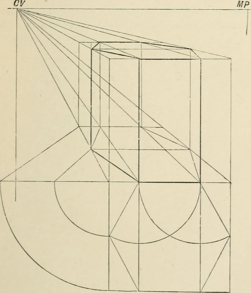 An illustration from Perspective and geometrical drawing : adapted to the use of candidates for second and third-class teachers' certificates, 1887, leaf 76