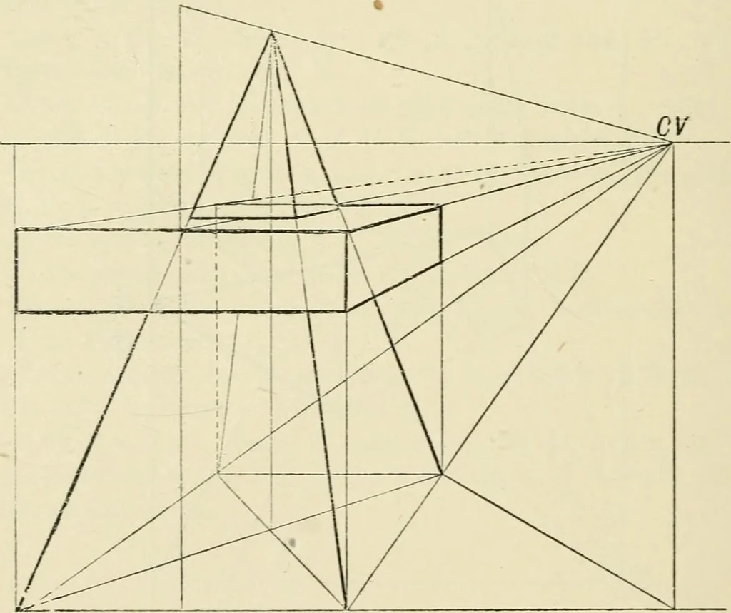 An illustration from Perspective and geometrical drawing : adapted to the use of candidates for second and third-class teachers' certificates, 1887, leaf 87