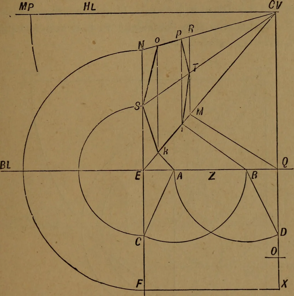 An illustration from Perspective and geometrical drawing adapted to the use of candidates for second and third-class teachers' certificates, 1887, leaf 54