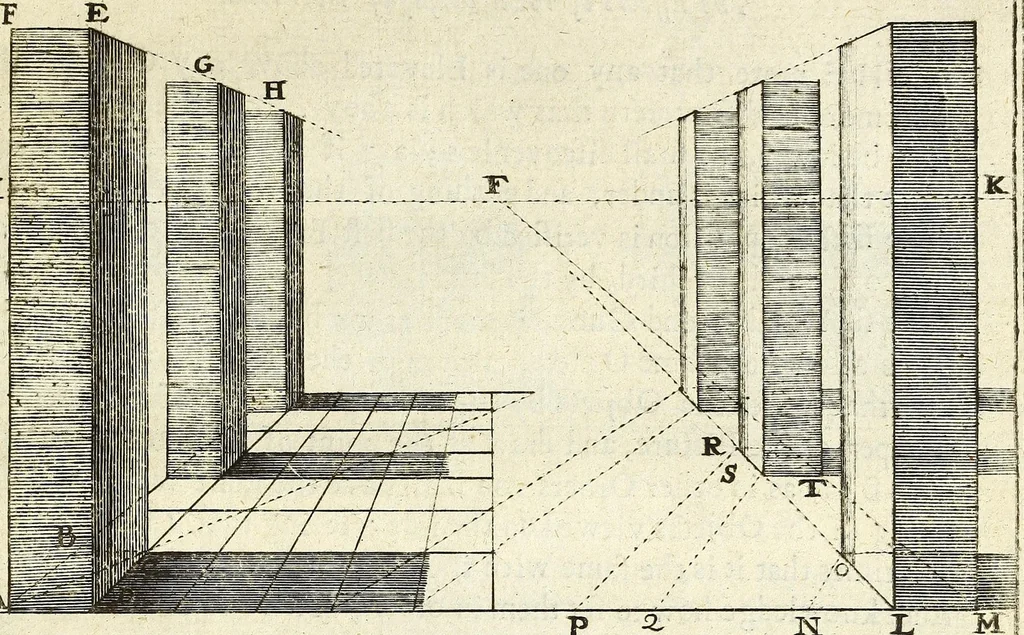 An illustration from Perspective practical, or, A plain and easie method of true and lively representing all things to the eye at a distance, by the exact rules of art ..., 1698, leaf 117