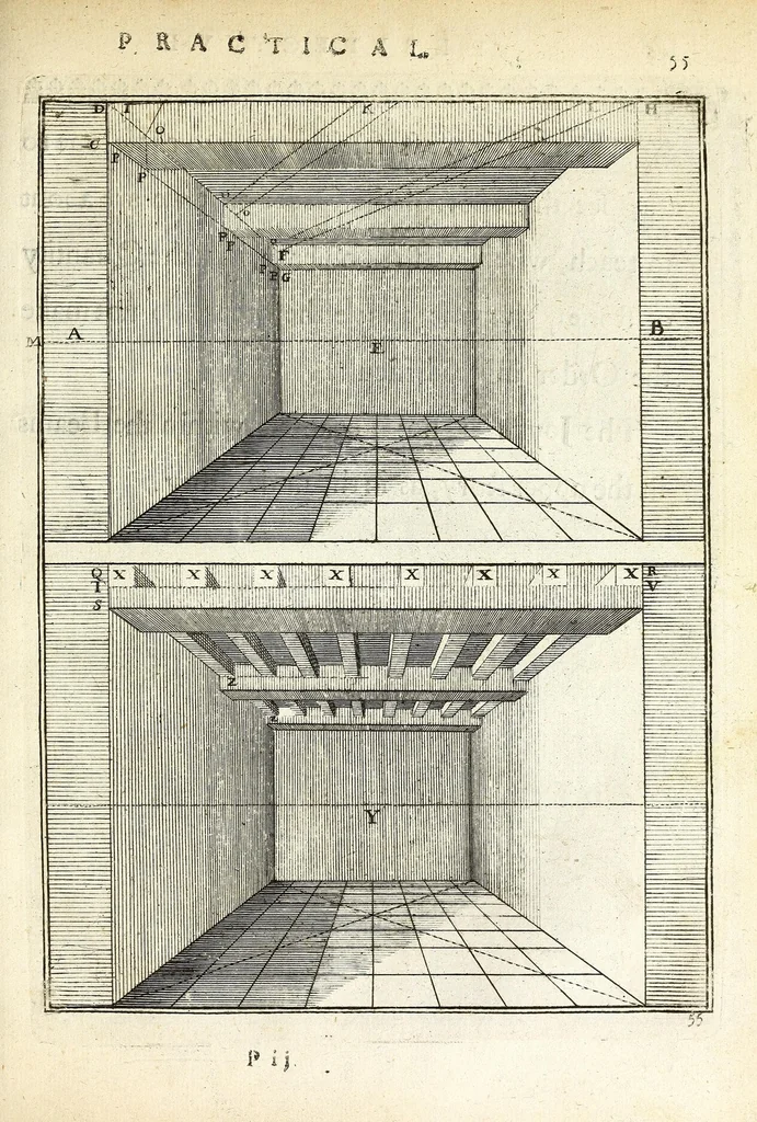 An illustration from Perspective practical, or, A plain and easie method of true and lively representing all things to the eye at a distance, by the exact rules of art ..., 1698, leaf 131