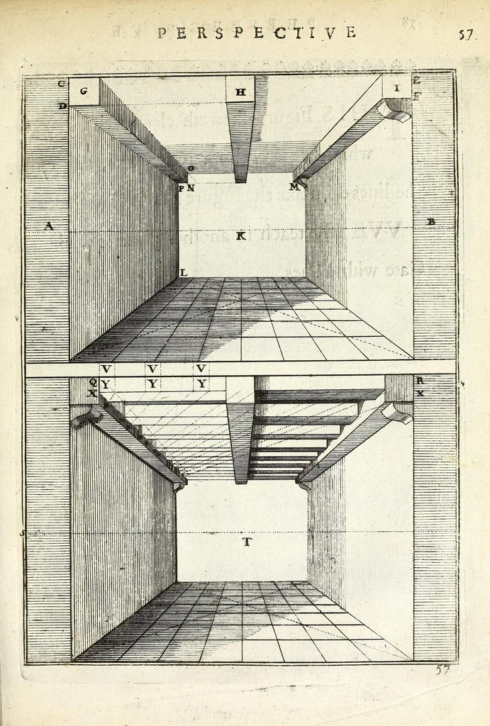 An illustration from Perspective practical, or, A plain and easie method of true and lively representing all things to the eye at a distance, by the exact rules of art ..., 1698, leaf 135