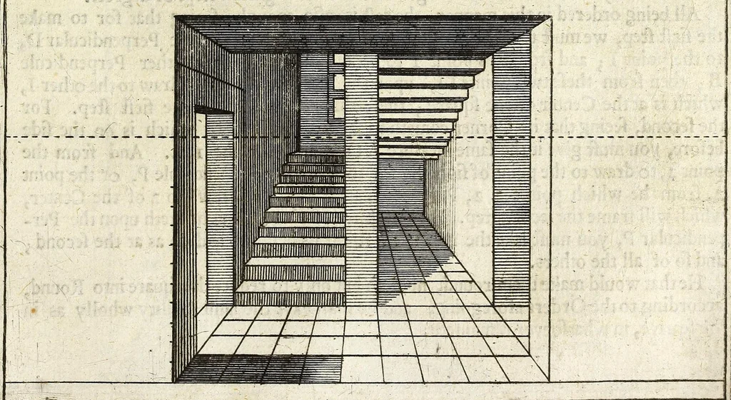 An illustration from Perspective practical, or, A plain and easie method of true and lively representing all things to the eye at a distance, by the exact rules of art ..., 1698, leaf 185