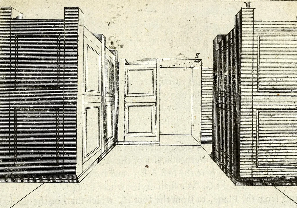 An illustration from Perspective practical, or, A plain and easie method of true and lively representing all things to the eye at a distance, by the exact rules of art ..., 1698, leaf 219