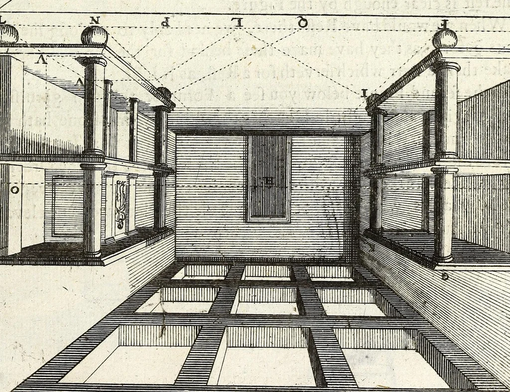 An illustration from Perspective practical, or, A plain and easie method of true and lively representing all things to the eye at a distance, by the exact rules of art ..., 1698, leaf 219