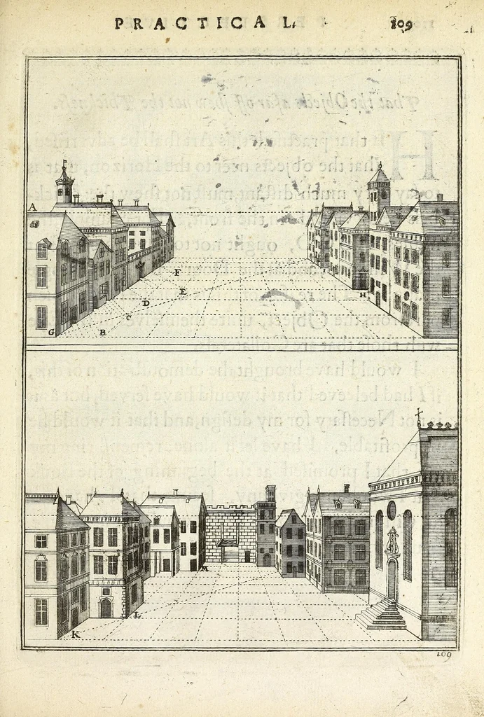 An illustration from Perspective practical, or, A plain and easie method of true and lively representing all things to the eye at a distance, by the exact rules of art ..., 1698, leaf 239