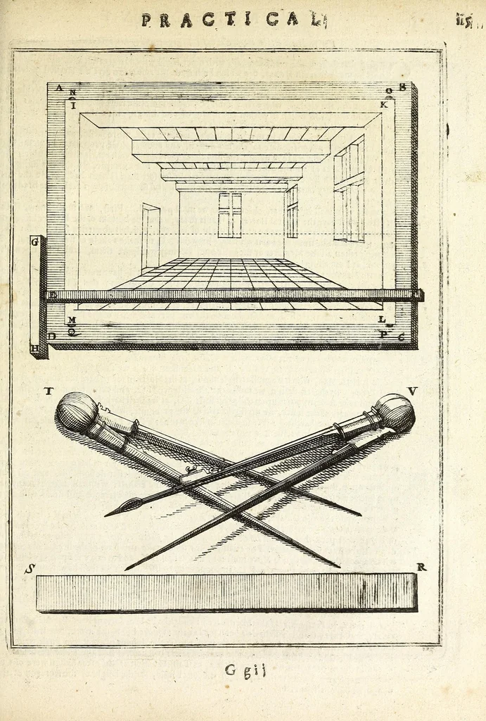 An illustration from Perspective practical, or, A plain and easie method of true and lively representing all things to the eye at a distance, by the exact rules of art ..., 1698, leaf 251