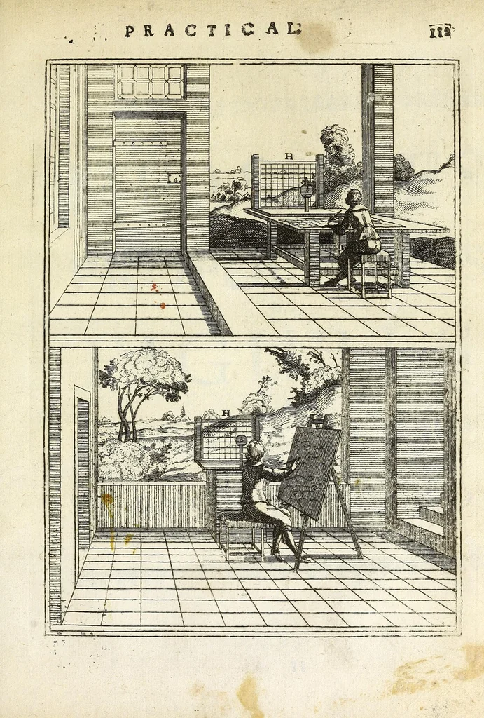 An illustration from Perspective practical, or, A plain and easie method of true and lively representing all things to the eye at a distance, by the exact rules of art ..., 1698, leaf 263
