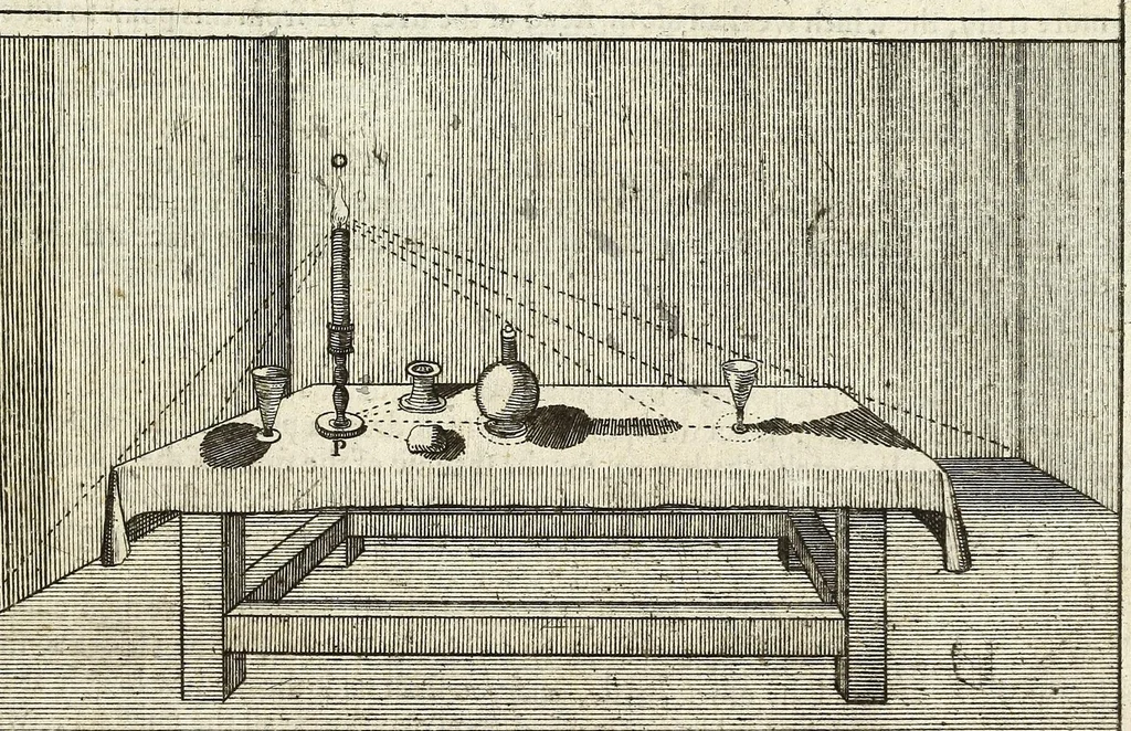 An illustration from Perspective practical, or, A plain and easie method of true and lively representing all things to the eye at a distance, by the exact rules of art ..., 1698, leaf 317