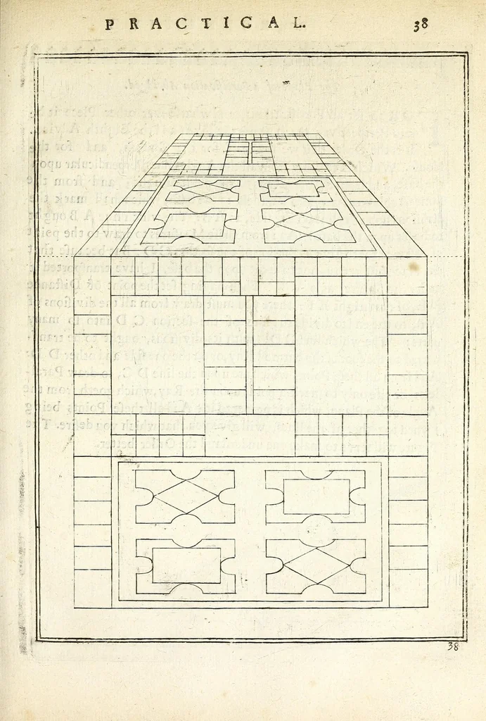 An illustration from Perspective practical, or, A plain and easie method of true and lively representing all things to the eye at a distance, by the exact rules of art ..., 1698, leaf 97