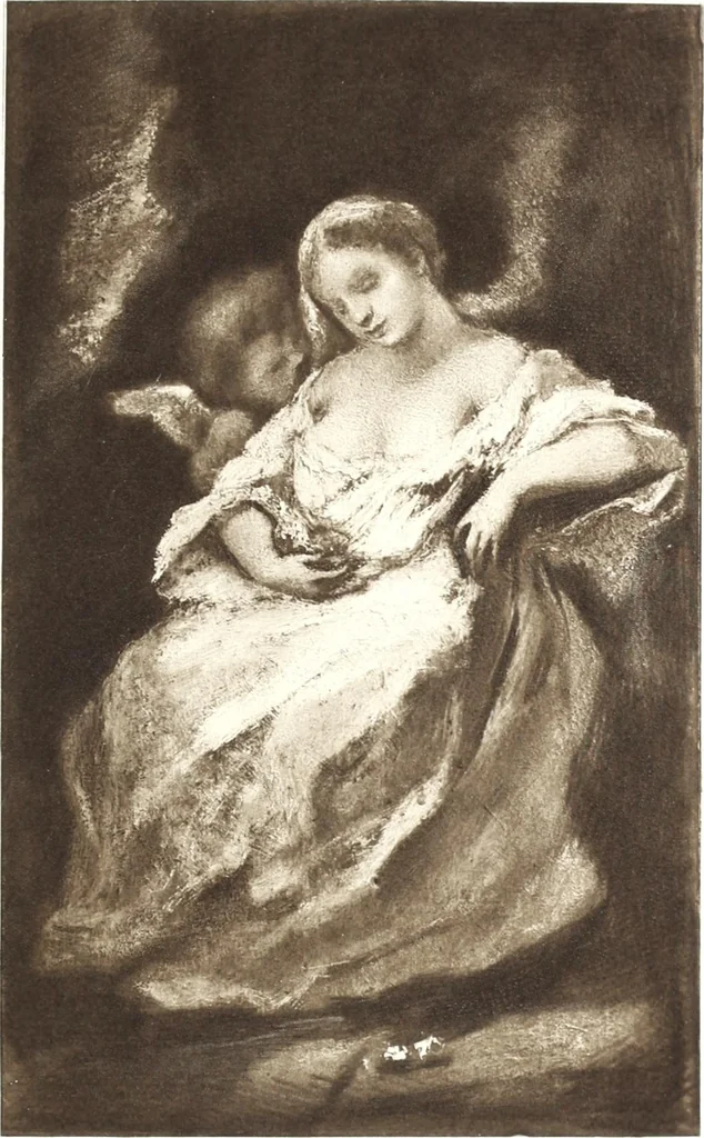 An illustration from Catalogue des tableaux modernes & anciens, objets d'art & de curiosité composant la collection de M. G-- : et dont la vente aura lieu par suite deo son décès Galerie Georges Petit ... les samedi 14, lundi 16 et mardi 17 mai 1898 ... : commissaire-priseur Me Paul Chevallier ..., experts: pour les tableaux modernes M. Georges Petit ... MM. Allard & Noel ...; pour les tableaux anciens MM. Féral père & fils ...; pour les objets d'art, MM. Mannheim .., 1898, leaf 54