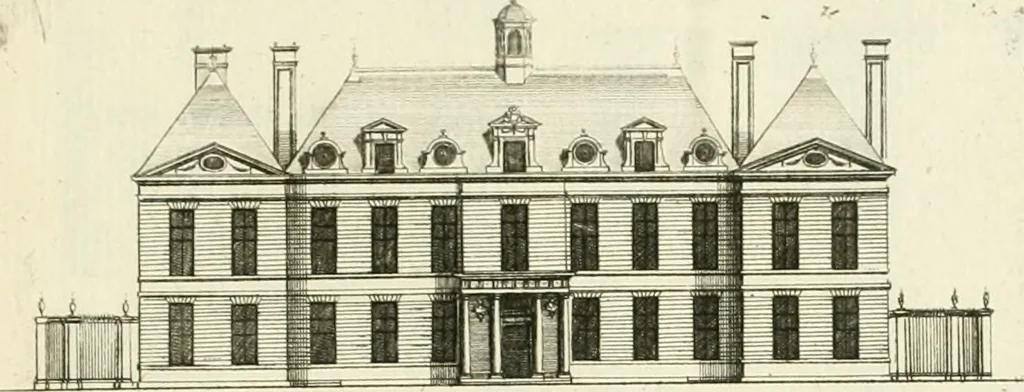 An illustration from Petit uvre d'architecture de Jean Marot, architecte et graveur, ou, Recueil des plans, elevations & coupes de divers anciens edifices de Paris, & de la sépulture des Valois, à S. Denis, avec diverses suites de tombeaux, epitaphes, chapelles, retables d'autels, tabernacles, portes cocheres & autres, &c. & plusieurs petits temples dans le goût antique, qui n'ont jamais paru, 1764, leaf 100