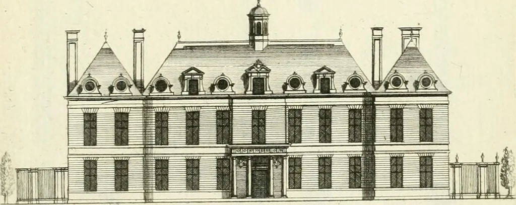 An illustration from Petit uvre d'architecture de Jean Marot, architecte et graveur, ou, Recueil des plans, elevations & coupes de divers anciens edifices de Paris, & de la sépulture des Valois, à S. Denis, avec diverses suites de tombeaux, epitaphes, chapelles, retables d'autels, tabernacles, portes cocheres & autres, &c. & plusieurs petits temples dans le goût antique, qui n'ont jamais paru, 1764, leaf 100