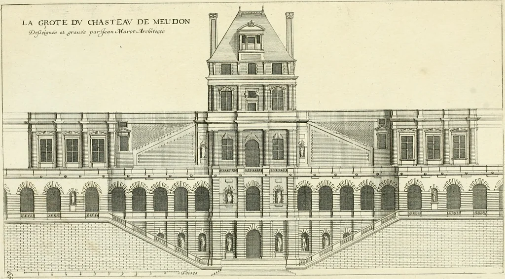 An illustration from Petit uvre d'architecture de Jean Marot, architecte et graveur, ou, Recueil des plans, elevations & coupes de divers anciens edifices de Paris, & de la sépulture des Valois, à S. Denis, avec diverses suites de tombeaux, epitaphes, chapelles, retables d'autels, tabernacles, portes cocheres & autres, &c. & plusieurs petits temples dans le goût antique, qui n'ont jamais paru, 1764, leaf 104