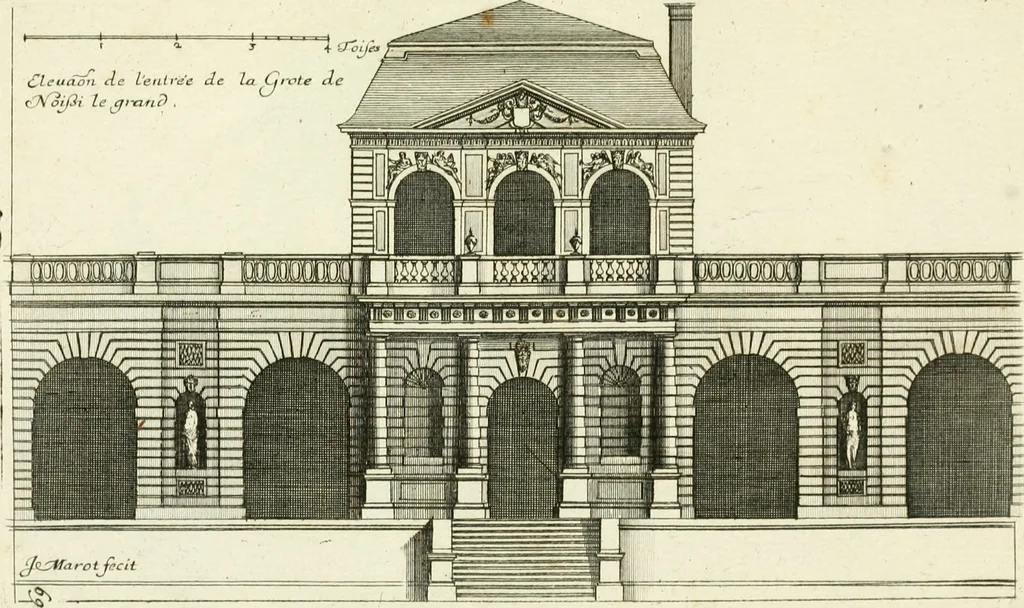 An illustration from Petit uvre d'architecture de Jean Marot, architecte et graveur, ou, Recueil des plans, elevations & coupes de divers anciens edifices de Paris, & de la sépulture des Valois, à S. Denis, avec diverses suites de tombeaux, epitaphes, chapelles, retables d'autels, tabernacles, portes cocheres & autres, &c. & plusieurs petits temples dans le goût antique, qui n'ont jamais paru, 1764, leaf 110