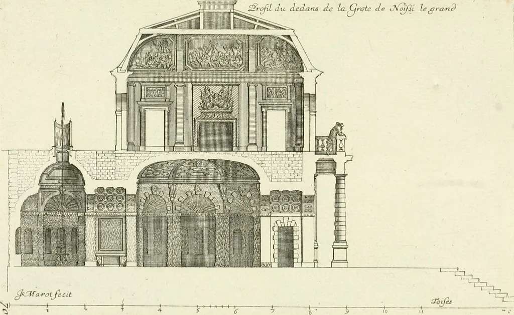 An illustration from Petit uvre d'architecture de Jean Marot, architecte et graveur, ou, Recueil des plans, elevations & coupes de divers anciens edifices de Paris, & de la sépulture des Valois, à S. Denis, avec diverses suites de tombeaux, epitaphes, chapelles, retables d'autels, tabernacles, portes cocheres & autres, &c. & plusieurs petits temples dans le goût antique, qui n'ont jamais paru, 1764, leaf 112