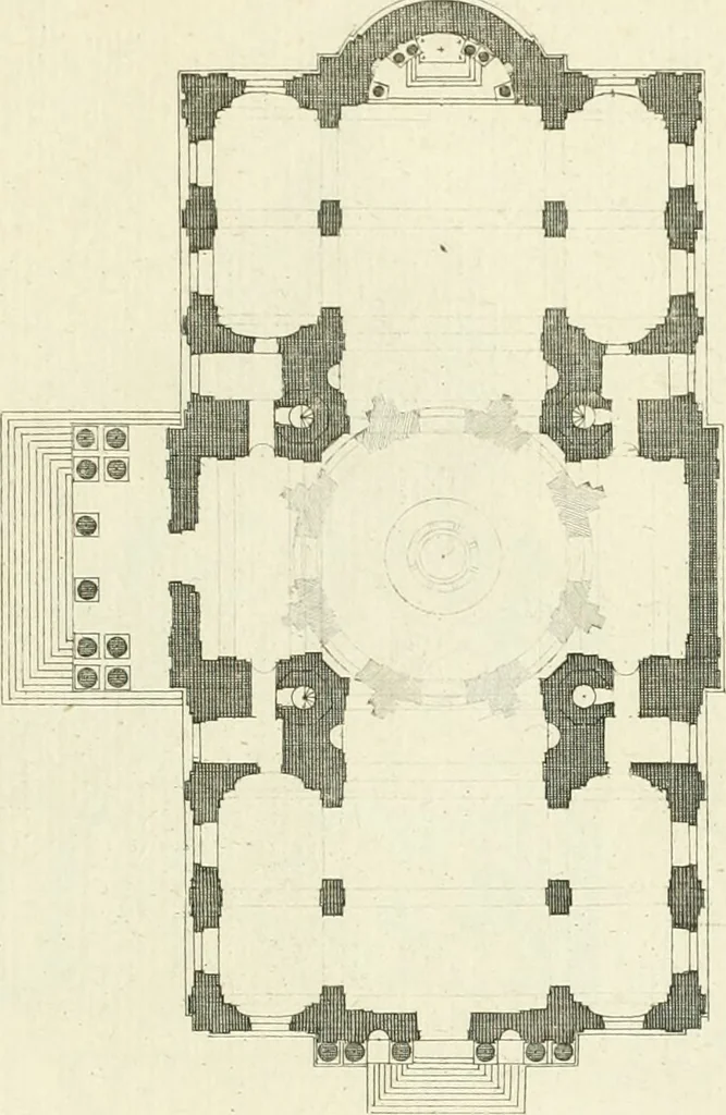 An illustration from Petit uvre d'architecture de Jean Marot, architecte et graveur, ou, Recueil des plans, elevations & coupes de divers anciens edifices de Paris, & de la sépulture des Valois, à S. Denis, avec diverses suites de tombeaux, epitaphes, chapelles, retables d'autels, tabernacles, portes cocheres & autres, &c. & plusieurs petits temples dans le goût antique, qui n'ont jamais paru, 1764, leaf 122
