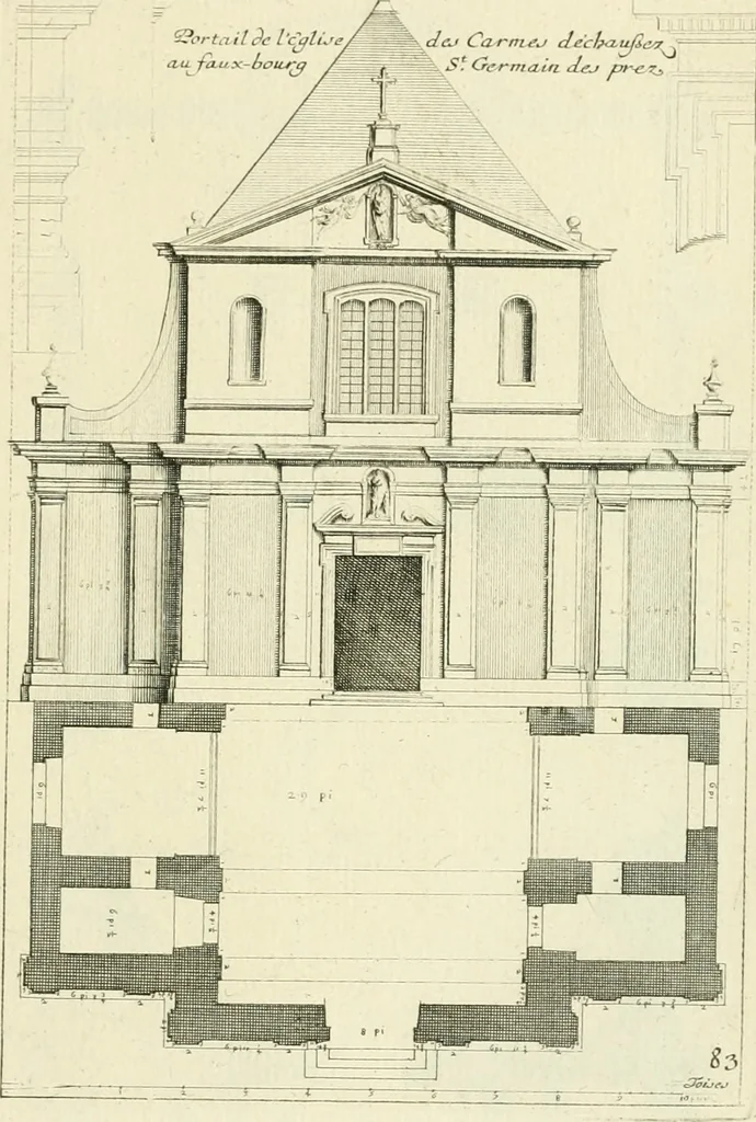 An illustration from Petit uvre d'architecture de Jean Marot, architecte et graveur, ou, Recueil des plans, elevations & coupes de divers anciens edifices de Paris, & de la sépulture des Valois, à S. Denis, avec diverses suites de tombeaux, epitaphes, chapelles, retables d'autels, tabernacles, portes cocheres & autres, &c. & plusieurs petits temples dans le goût antique, qui n'ont jamais paru, 1764, leaf 136