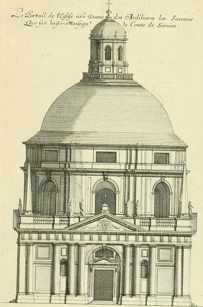 An illustration from Petit uvre d'architecture de Jean Marot, architecte et graveur, ou, Recueil des plans, elevations & coupes de divers anciens edifices de Paris, & de la sépulture des Valois, à S. Denis, avec diverses suites de tombeaux, epitaphes, chapelles, retables d'autels, tabernacles, portes cocheres & autres, &c. & plusieurs petits temples dans le goût antique, qui n'ont jamais paru, 1764, leaf 140